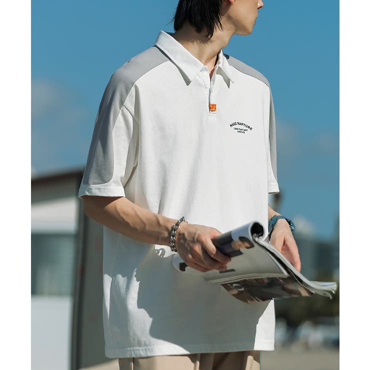 HOOK 肩配色切り替え半袖ポロシャツ 韓国ファッション[品番
