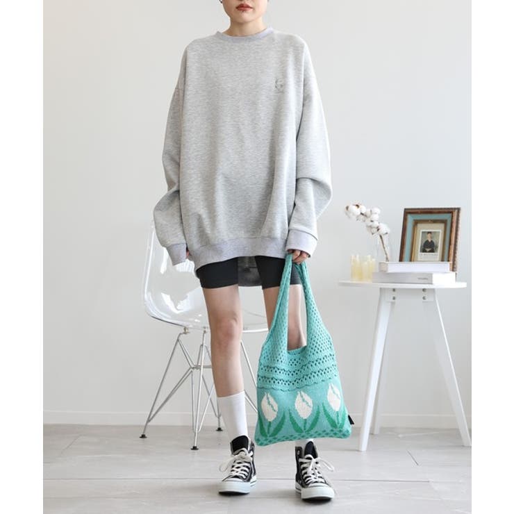 透かし編み チューリップニットトートバッグ もこもこ[品番