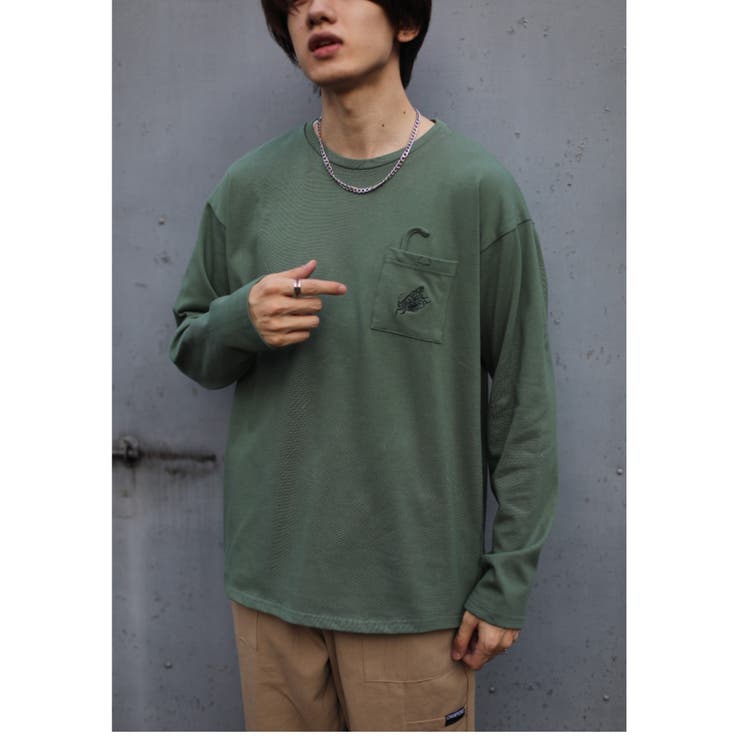 アイモハ aimoha 【genxder】ユニセックス オリジナル蝶々刺繍ポケットロングTシャツ （ホワイト） genxder】ユニセックス オリジナル蝶々刺繍ポケットロングT