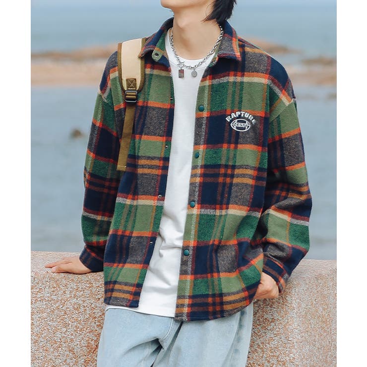 チェックシャツ アメカジ配色チェック柄バック刺繍ビッグシャツ 韓国ファッション | HOOK | 詳細画像13 