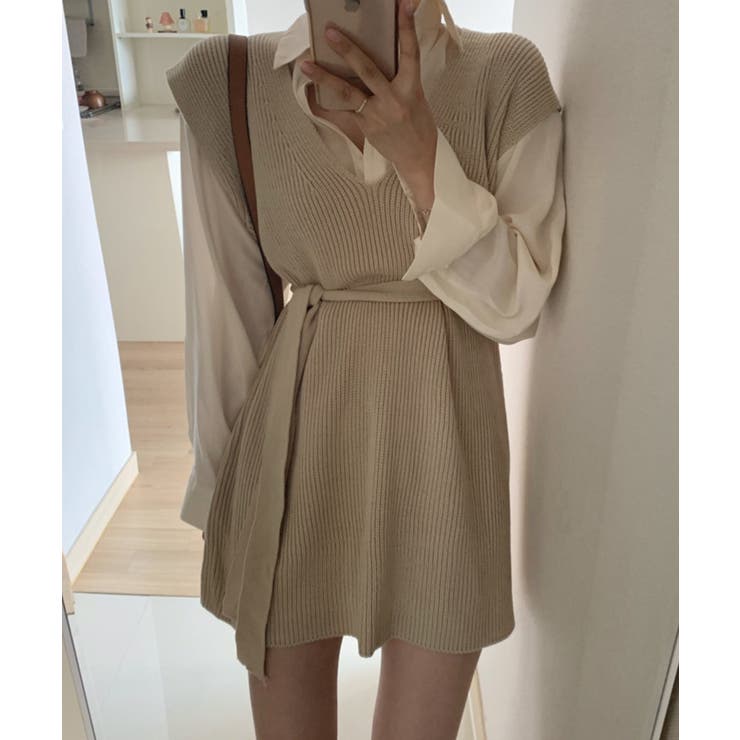 Jasmine新作 Vネックニットベストミニワンピース 韓国ファッション | aimoha  | 詳細画像2 