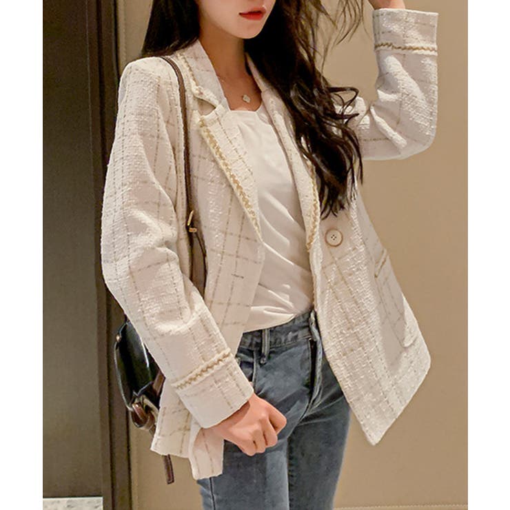 Jasmine 新作ツイードテーラードジャケット 韓国ファッション[品番