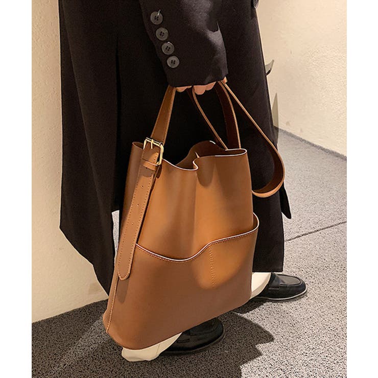 ブラウン(Mサイズ) | 選べる3サイズ 外ポケット付きフェイクレザートートバッグレディース オルチャン | aimoha 