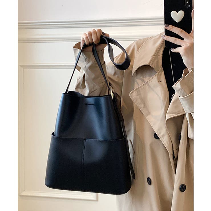 選べる3サイズ 外ポケット付きフェイクレザートートバッグレディース オルチャン | aimoha  | 詳細画像5 