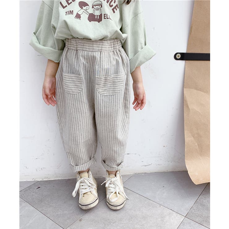 韓国子供服 キッズ万能ボトム ストライプ柄テーパード | aimoha kids | 詳細画像1 