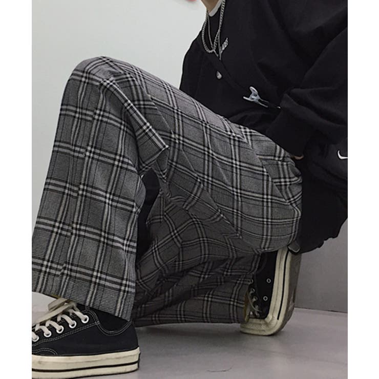ユニセックスチェック柄カーゴパンツ フルレングスパンツ