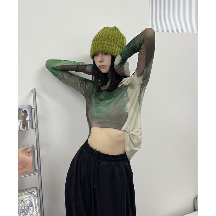 アート配色透け感カットソー レディース 長袖 | aimoha  | 詳細画像3 