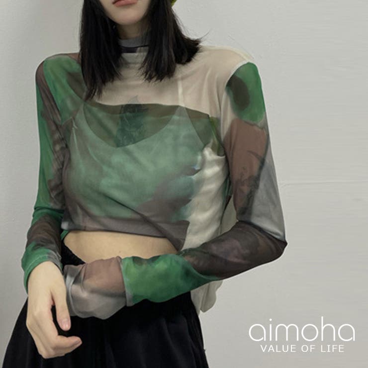 アート配色透け感カットソー レディース 長袖 | aimoha  | 詳細画像24 