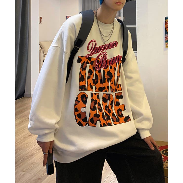 アメカジアンティーク風イラストプリントビッグシルエットスウェット