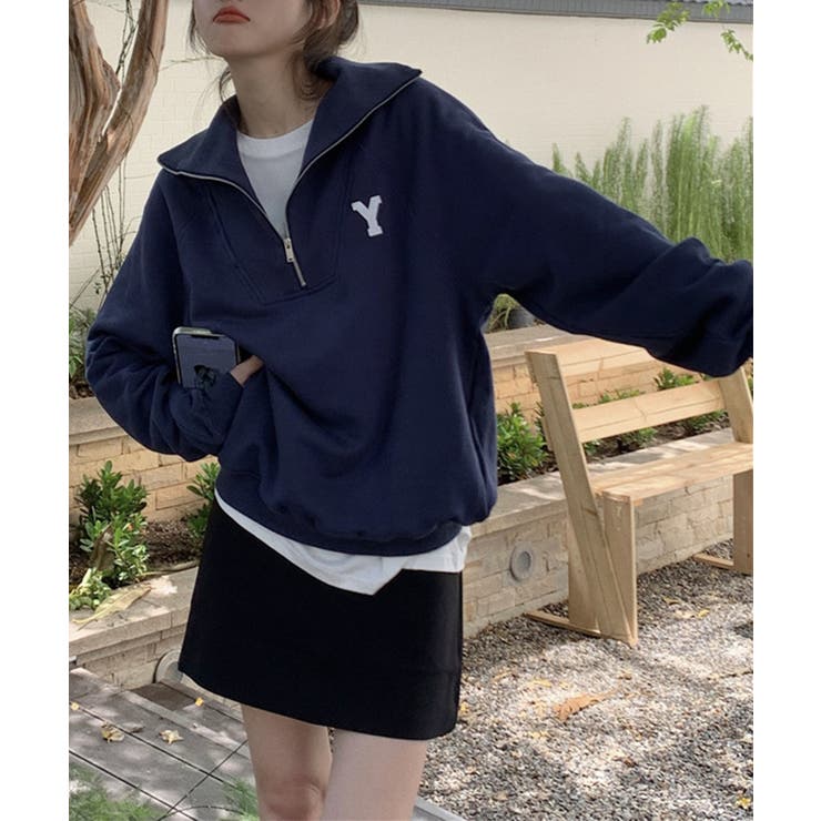 韓国風ハーフジップスウェット ストリート系 ロンT[品番