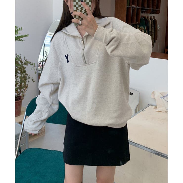 韓国風ハーフジップスウェット ストリート系 ロンT[品番
