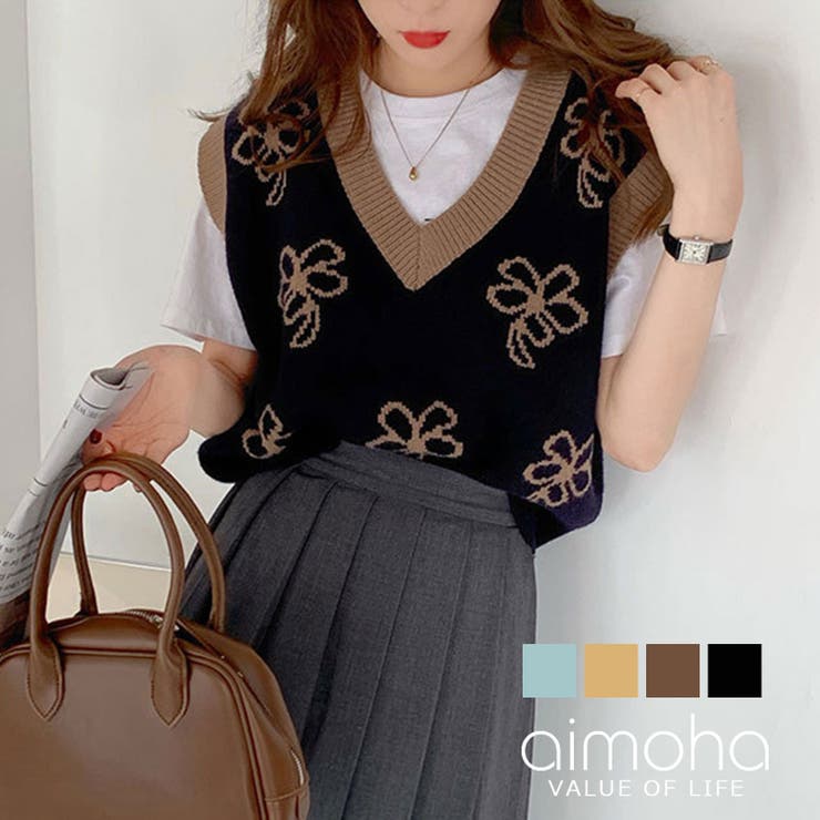 韓国風花柄ニットベスト 韓国ファッション ニットベスト 品番 Xt Aimoha アイモハ のレディースファッション 通販 Shoplist ショップリスト