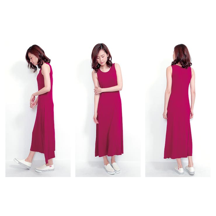 ベーシックノースリーブクルーネックロングワンピース カットソー ワンピース | aimoha  | 詳細画像4 