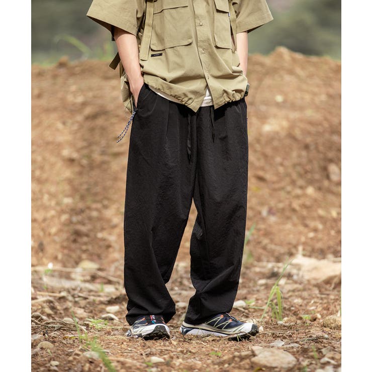 軽量素材ストレートパンツ 韓国 ストリート系[品番：XT000006460