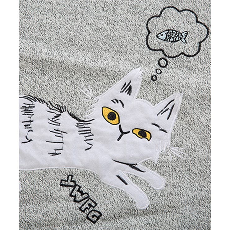 6pRのメンズ洋服類はこちら未使用【フック】HOOK ネコ 猫ちゃん 刺繍 ニット セーター L 青×黒