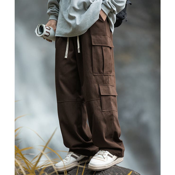 ワイド カーゴパンツ ビックポケット r-3199 カーゴパンツ ビッグポケット 裾ドローコード ワイドシルエット