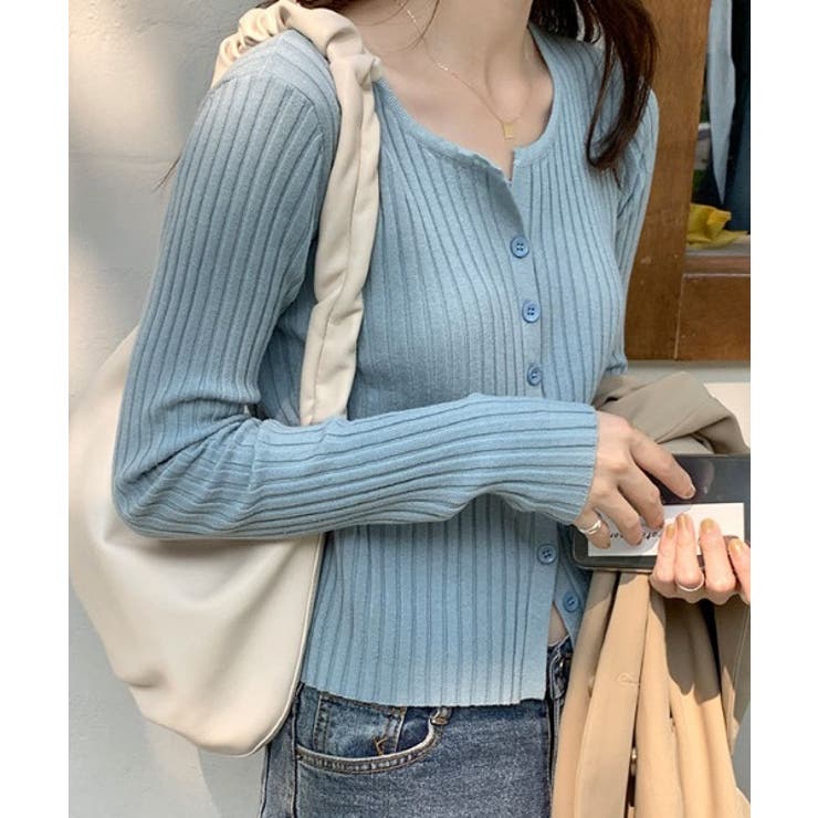 ブルー | 韓国風シンプルカーディガン 韓国 ライク | aimoha 