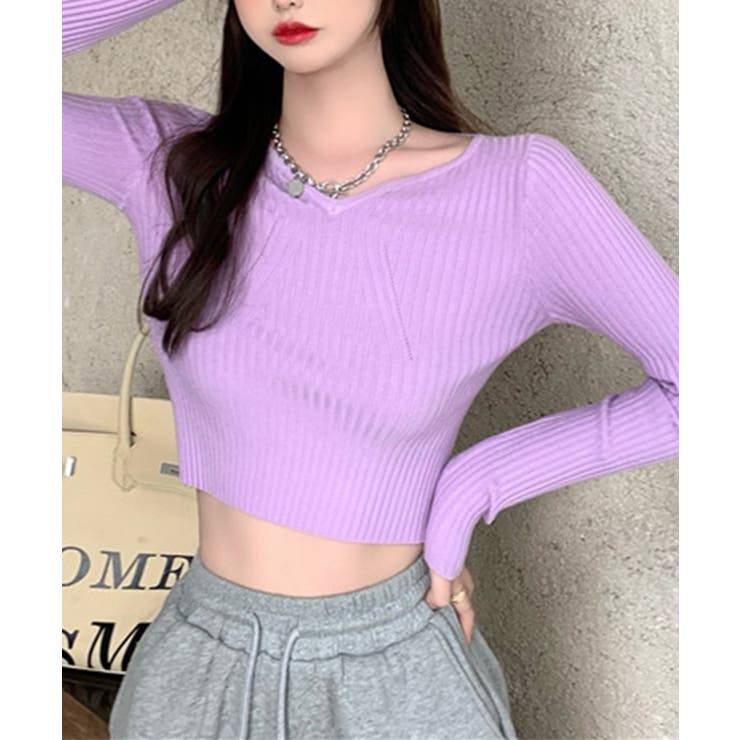 ミニ丈ハートネックリブニットトップス 韓国ファッション ニット | aimoha  | 詳細画像8 