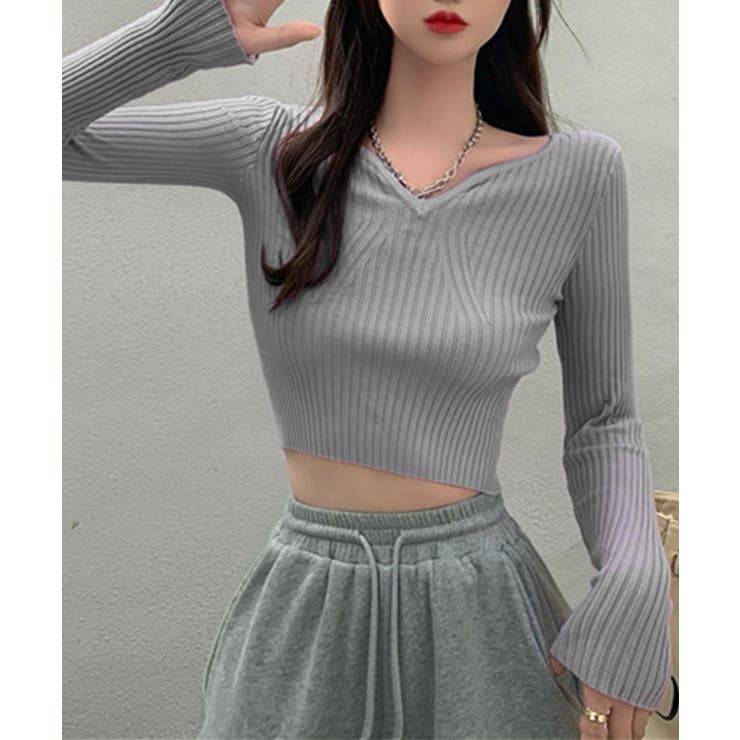 ミニ丈ハートネックリブニットトップス 韓国ファッション ニット | aimoha  | 詳細画像26 