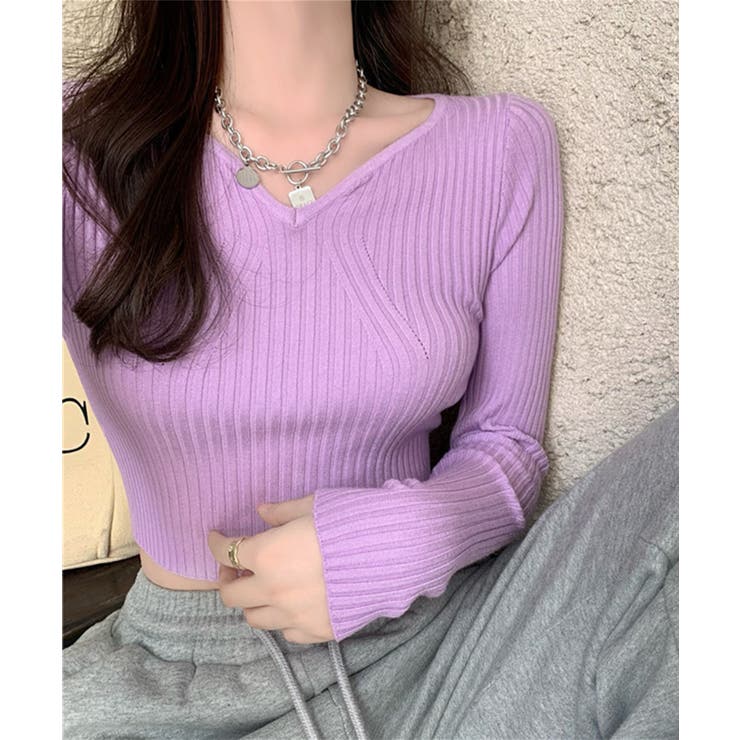 ミニ丈ハートネックリブニットトップス 韓国ファッション ニット | aimoha  | 詳細画像27 