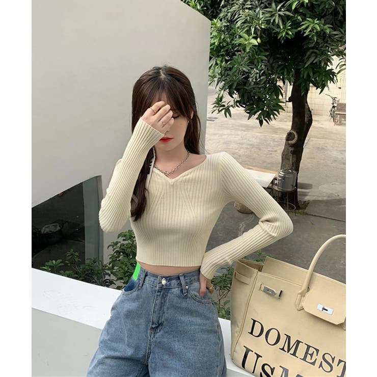 ミニ丈ハートネックリブニットトップス 韓国ファッション ニット | aimoha  | 詳細画像34 