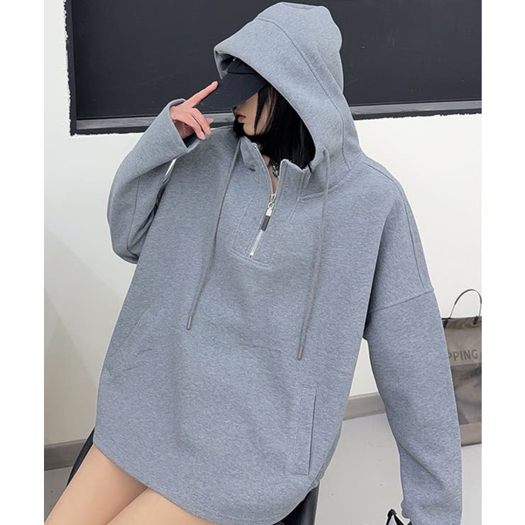 オーバーサイズハーフジップフーディ パーカー | aimoha  | 詳細画像1 