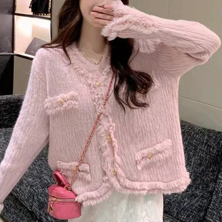 【Jasmine】ツイード風フリンジニットカーディガン Jasmine Gran… | aimoha  | 詳細画像1 