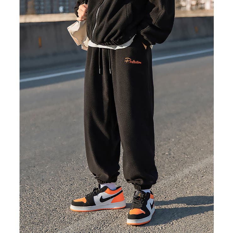 ベーシック 刺繍入り暖かいボアスウェットパンツ ジョガーパンツ[品番