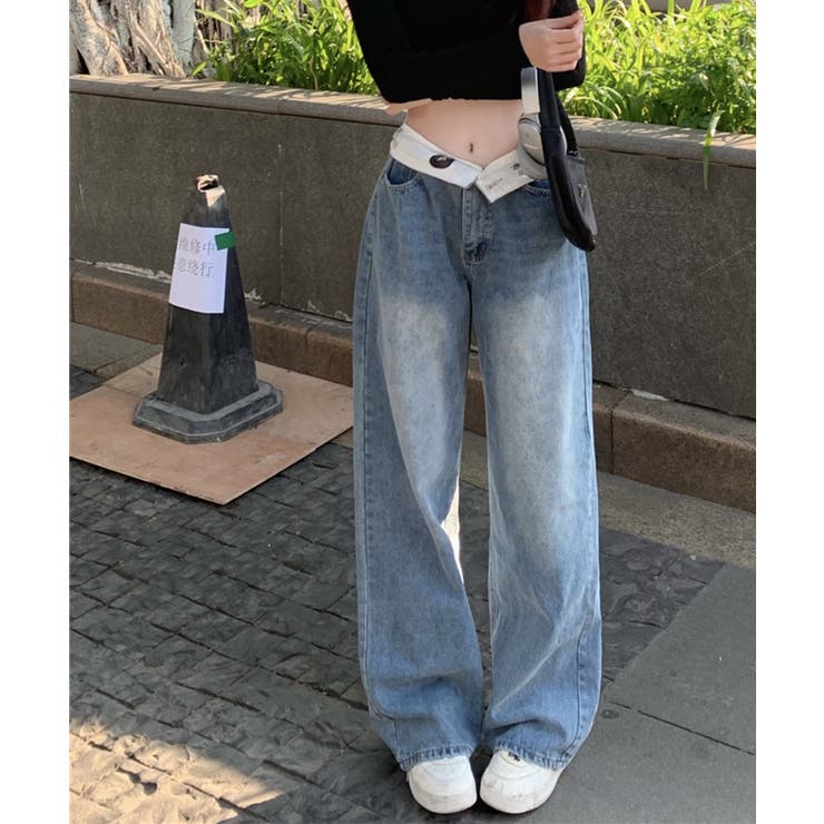 2WAYワイドデニムパンツ ワイドパンツ 韓国ファッション[品番