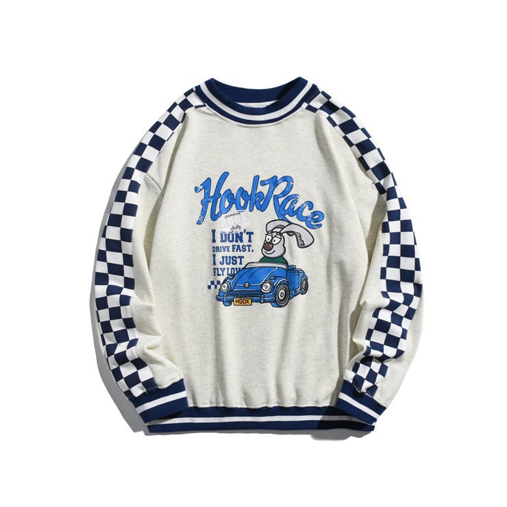 グレー | スウェット ブロックチェック切り替えプリントハイネックスウェットストリート系 | HOOK