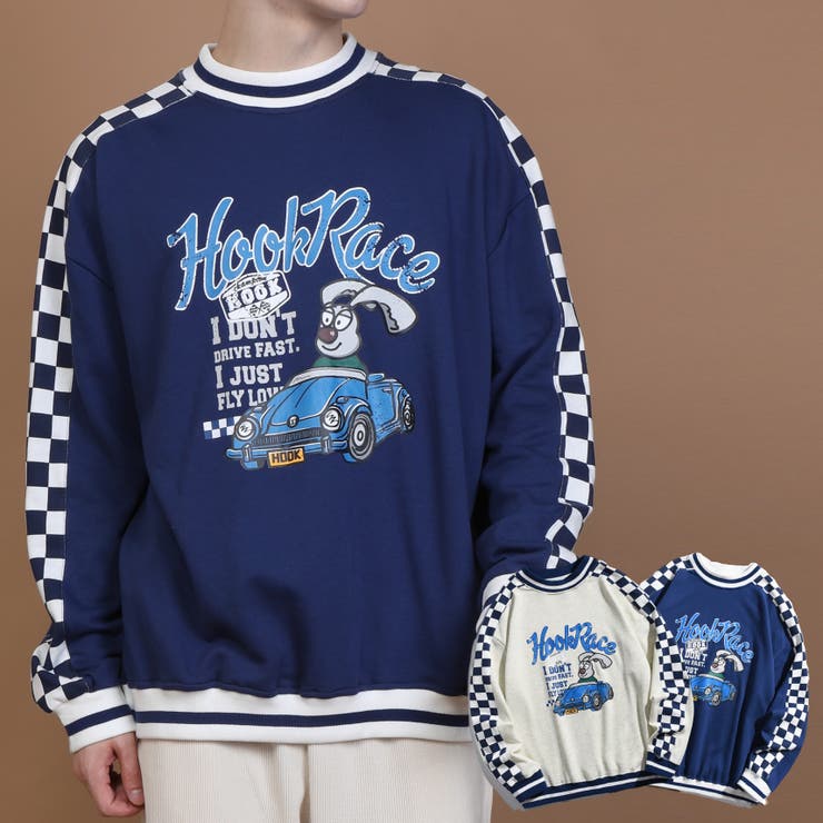 スウェット ブロックチェック切り替えプリントハイネックスウェットストリート系 | HOOK | 詳細画像1 