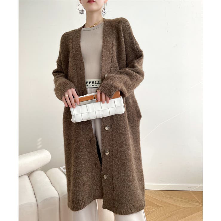 ミディアム丈ニット編みカーディガン 韓国ファッション 韓国インテリア  