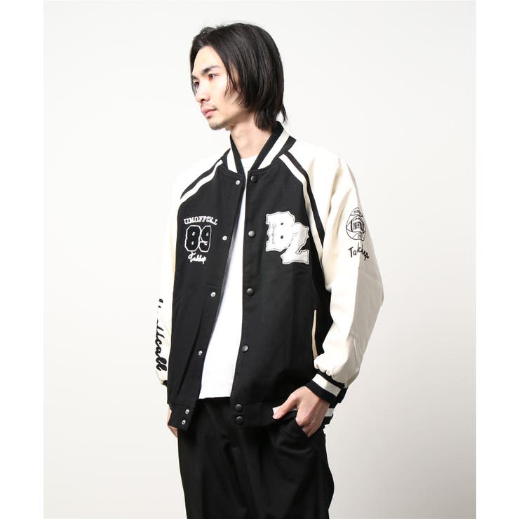 ブルゾン アメカジワッペン刺繍ボーダースタジャン【HOOK】ストリート