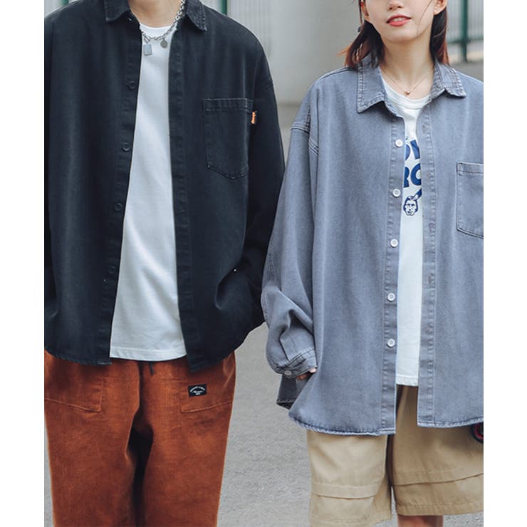 定番 ウォッシュ加工デニムシャツ ストリート系[品番