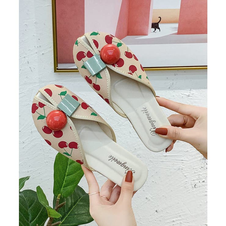 レッド(チェリー) | かわいい柄サンダル レディース ぺたんこ | aimoha 