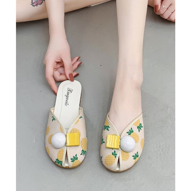 イエロー | かわいい柄サンダル レディース ぺたんこ | aimoha 