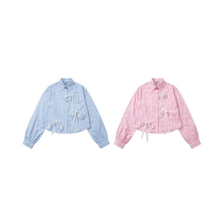 【HOOK】for girls 　アシメトリーシャーリングストライプ柄シャツ aimoha｜【HOOK】for girls アシメトリーシャーリングストライプ