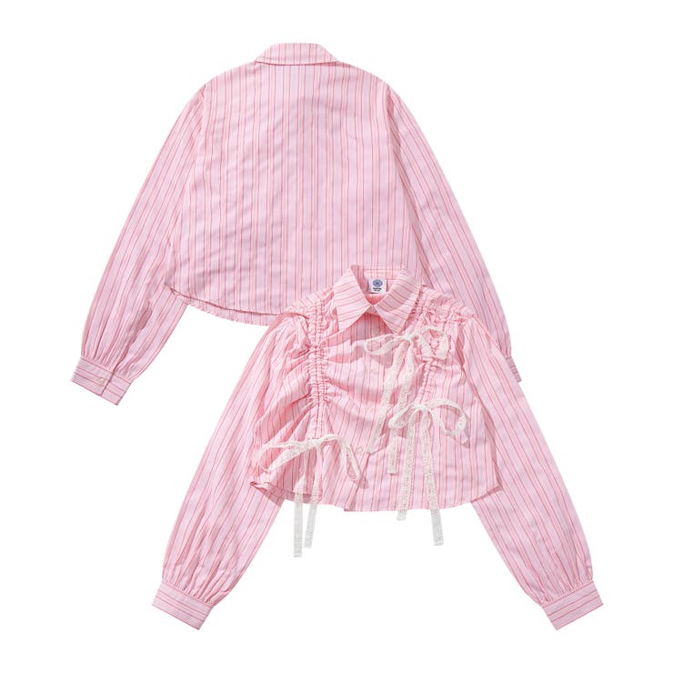 HOOK】for girls アシメトリーシャーリングストライプ柄シャツ