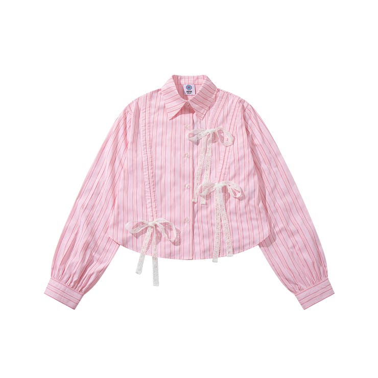 HOOK】for girls アシメトリーシャーリングストライプ柄シャツ