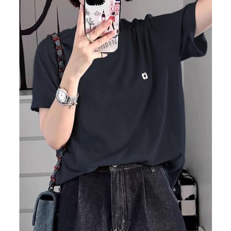 ネイビー | ロゴデザインシンプル半袖Tシャツ | aimoha 