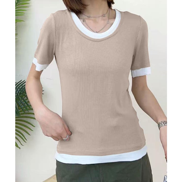 グレー | リブ配色Tシャツ | aimoha 