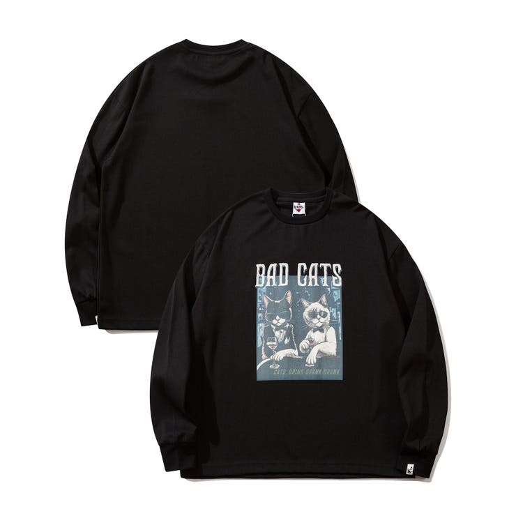 ブラック | HOOK -original- にゃんにゃんマフィアプリントロンTEE | HOOK