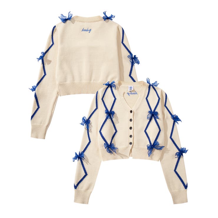 ライトベージュ | 【HOOK】for girls リボン付きカーディガン ショート丈 | HOOK