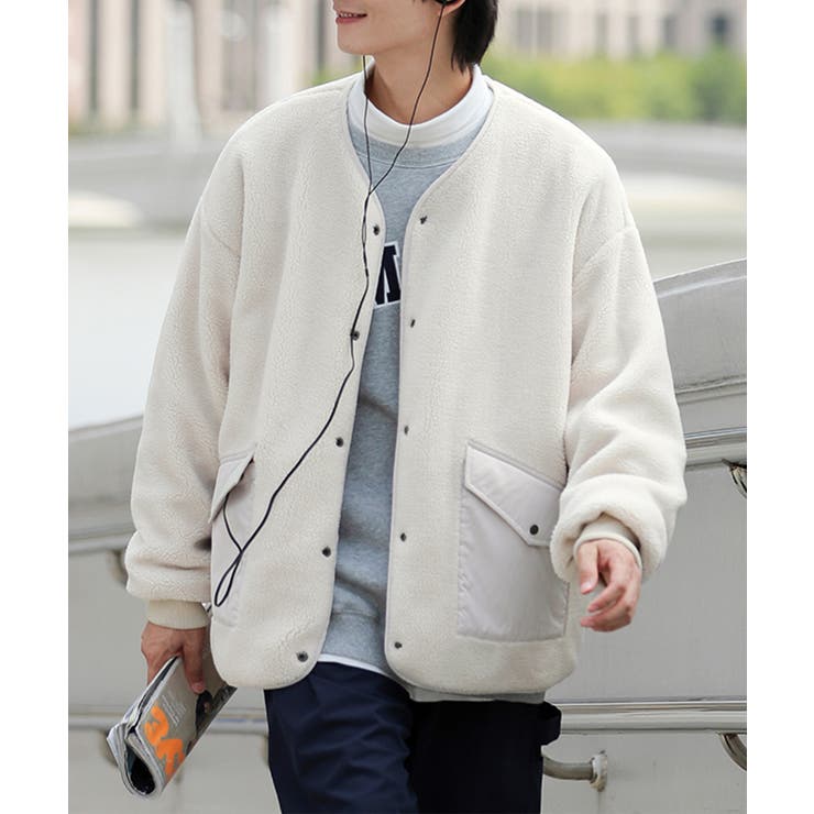 一度のみ着用PG EST 89 ホワイトジャケット2way リバーシブルLサイズ HOOK】2WAYリバーシブルノーカラーボアジャケット【AW】[品番