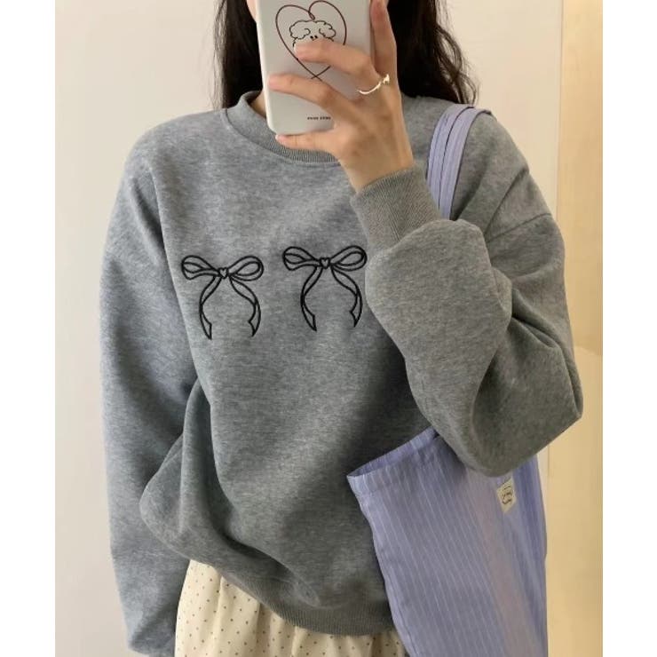グレー | 【Jasmine】リボンロゴ刺しゅうスウェット Jasmine Grandifl… | aimoha 