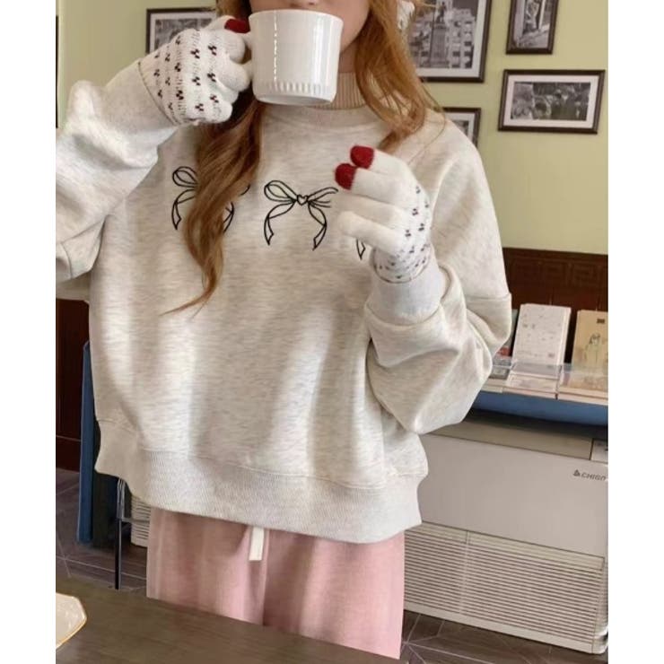 オフホワイト | 【Jasmine】リボンロゴ刺しゅうスウェット Jasmine Grandifl… | aimoha 