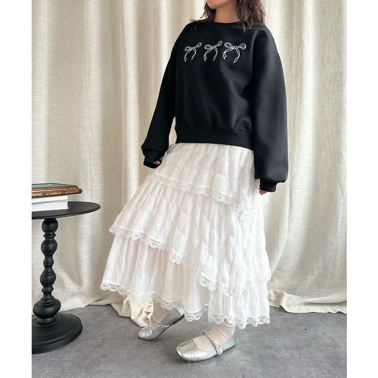 【Jasmine】リボンロゴ刺しゅうスウェット Jasmine Grandifl… | aimoha  | 詳細画像4 