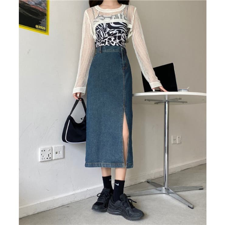 ネイビー1 | 新作 デニムスカート ロング | aimoha 