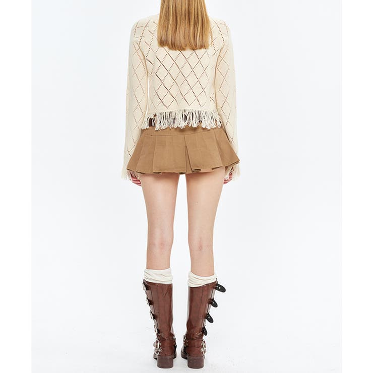 【HOOK】for girls 裾フリンジ透かし編み編み上げカーディガン | HOOK | 詳細画像9 