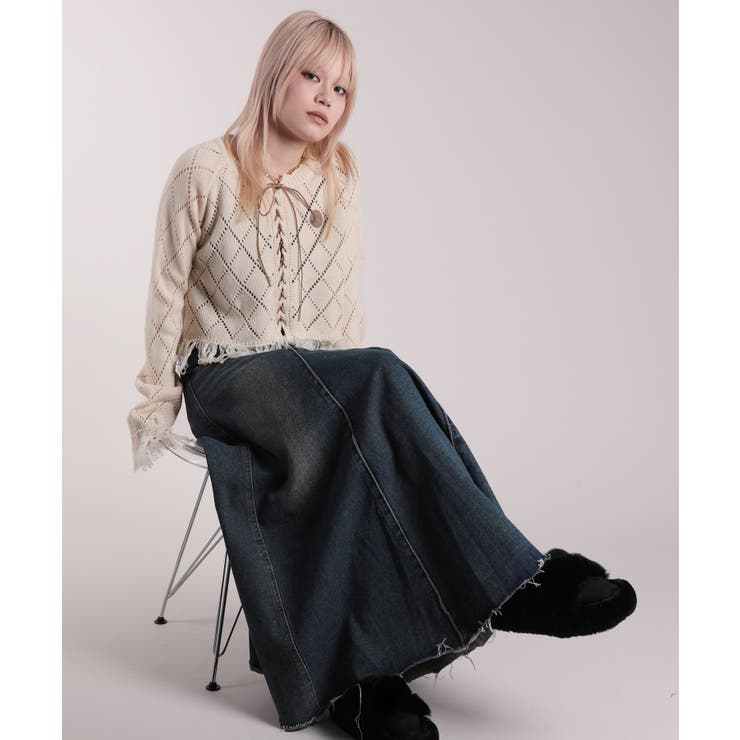 【HOOK】for girls 裾フリンジ透かし編み編み上げカーディガン | HOOK | 詳細画像23 
